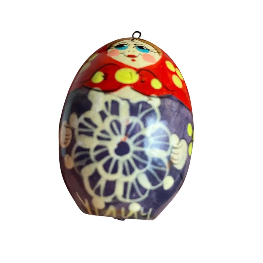 Vintage Russian‎ Matryoshka Hand Painted Wood Egg Ornaments 5 Moscow Rostov